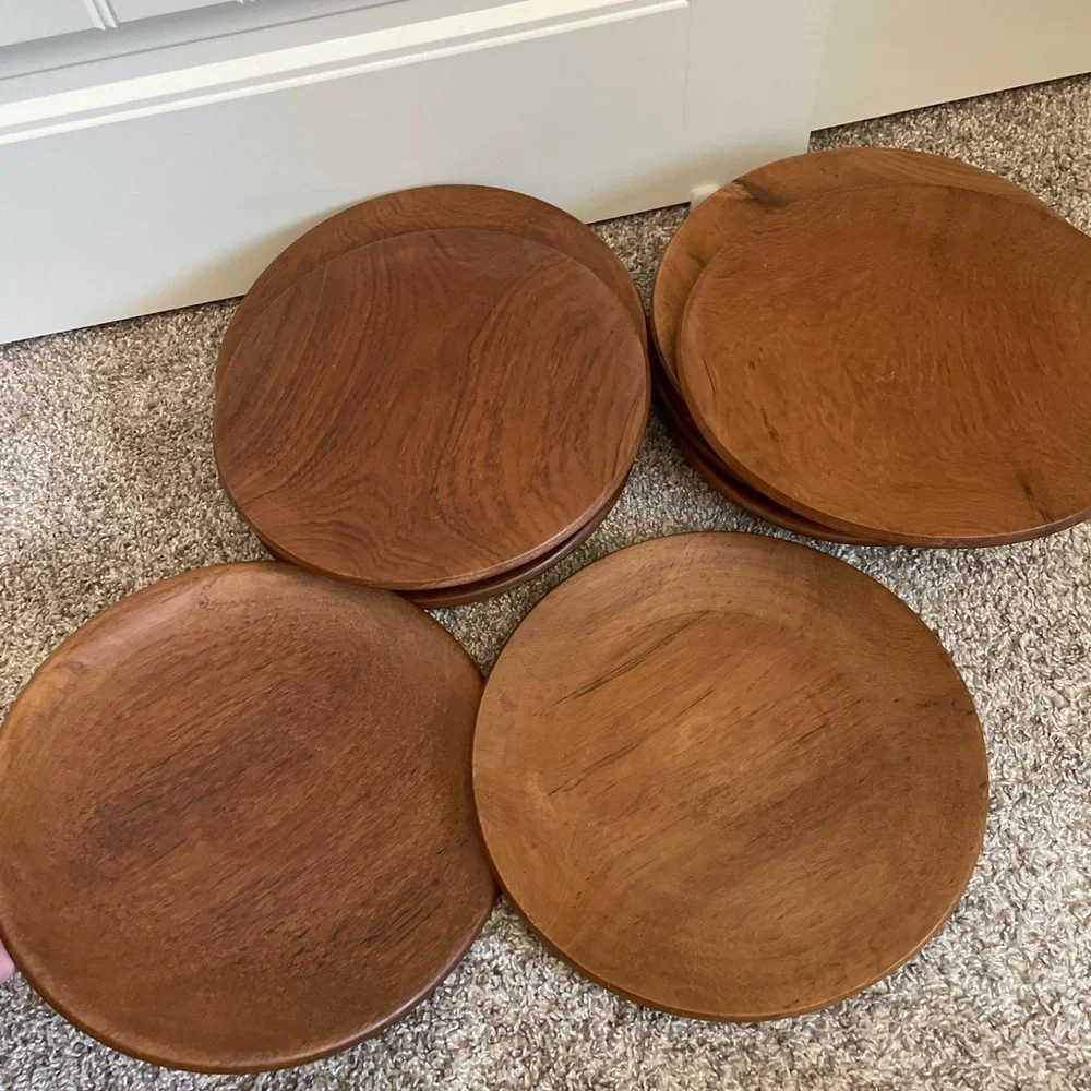 Set of 12 vintage wooden plates lightweight eco friendly